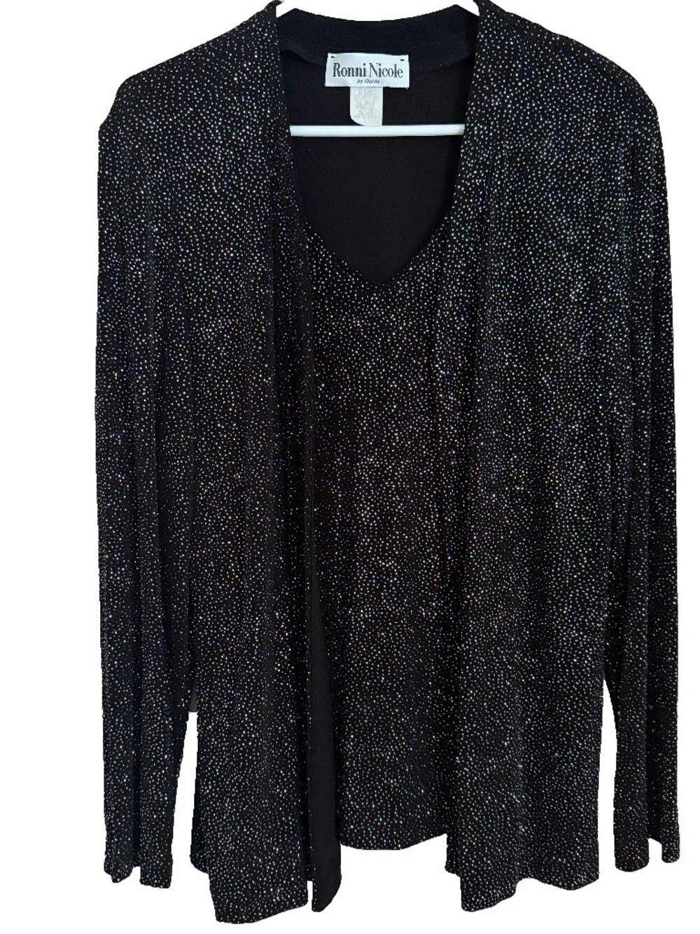 NWT Ronni Nicole Black Silver Glitter Sparkle Twofer Evening Jacket Tank Size L